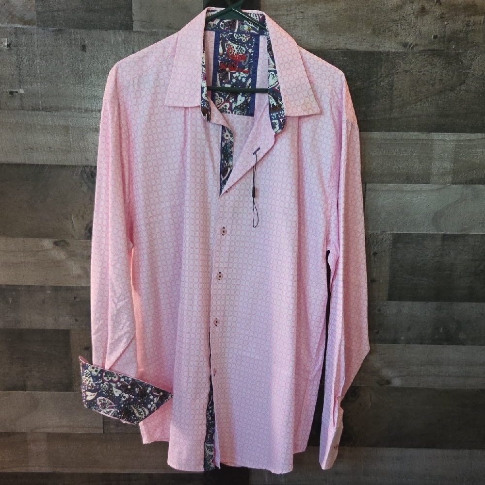 Sugar Men's Pink Button Down Shirt with Patterned Accents